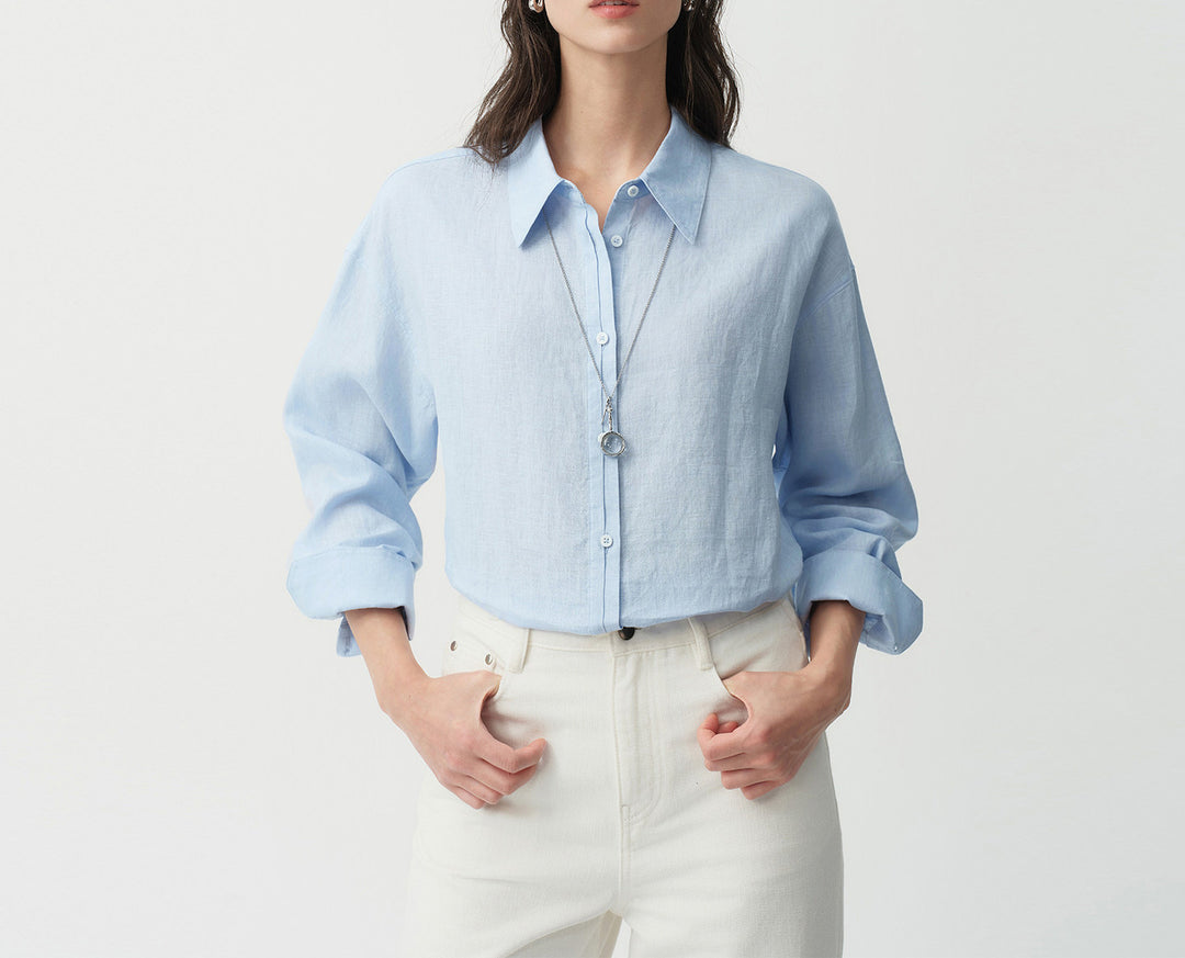 Women Stylish Linen Blouse with Long Sleeves Mune Fashion