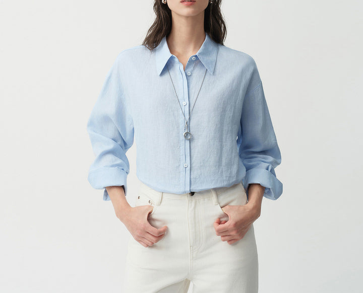Women Stylish Linen Blouse with Long Sleeves Mune Fashion
