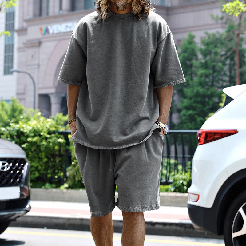 Men's casual short-sleeve shirt with loose sweat shorts made of heavy cotton jersey Mune Fashion