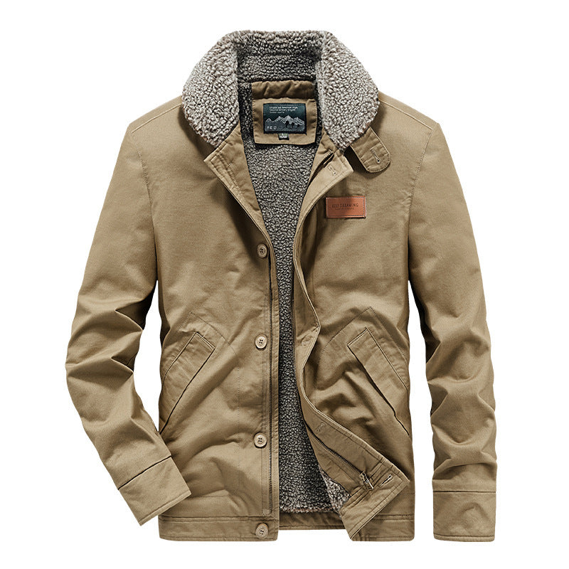 Men's Canvas Army Blouson with Continuous Teddy Lining, Zipper and Button Placket Mune Fashion