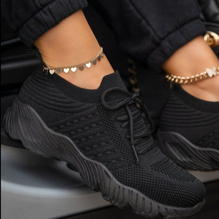 Women's Breathable Knit Sneakers with Elastic Shaft and Non-Slip Profile Sole Mune Fashion