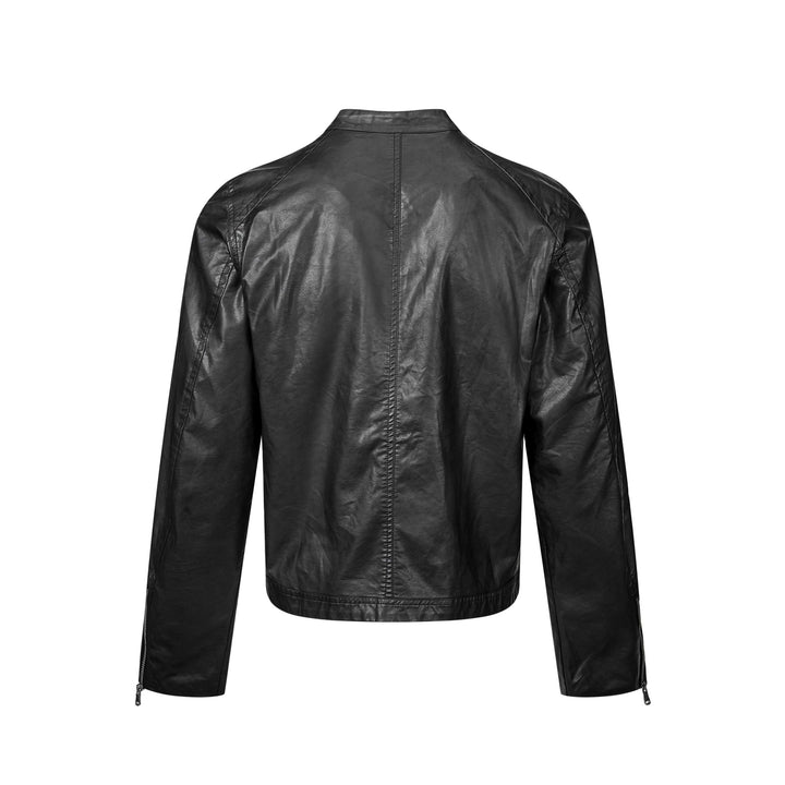 Men's vintage-inspired biker jacket with stand-up collar and two-way zipper Mune Fashion