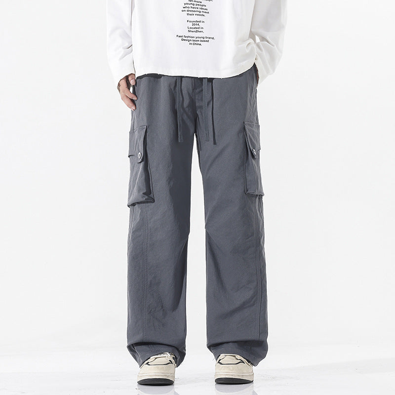 Men's Loose Twill Cargo Pants with Drawstring Waist and Large Flap Pockets Mune Fashion