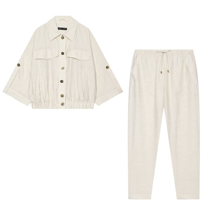 Women's Linen Blend Jogger Pants with Elastic Waist and Slim Leg Mune Fashion