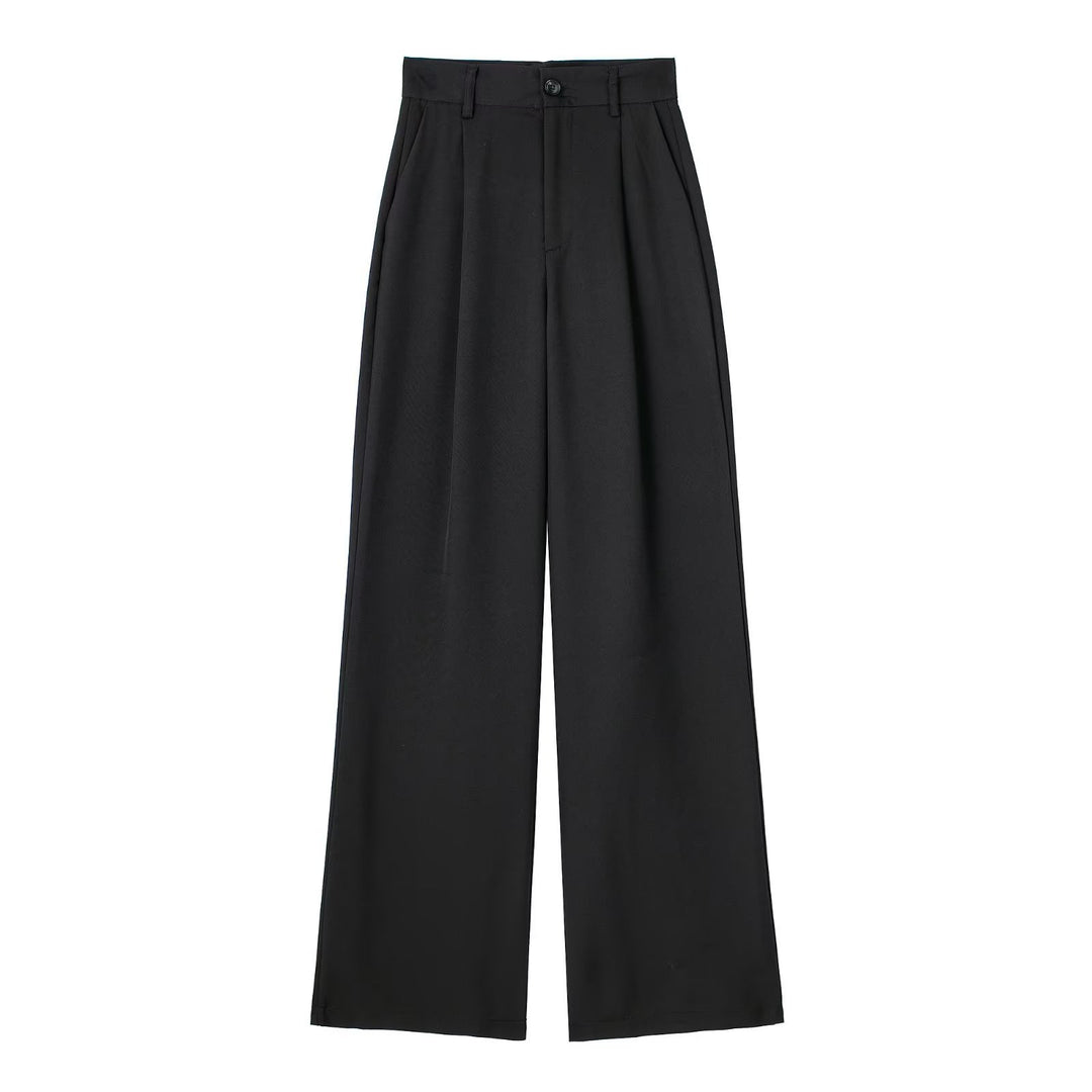 Women's Wide High Waist Pleated Trousers with Crease and Side Insertion Pockets Mune Fashion