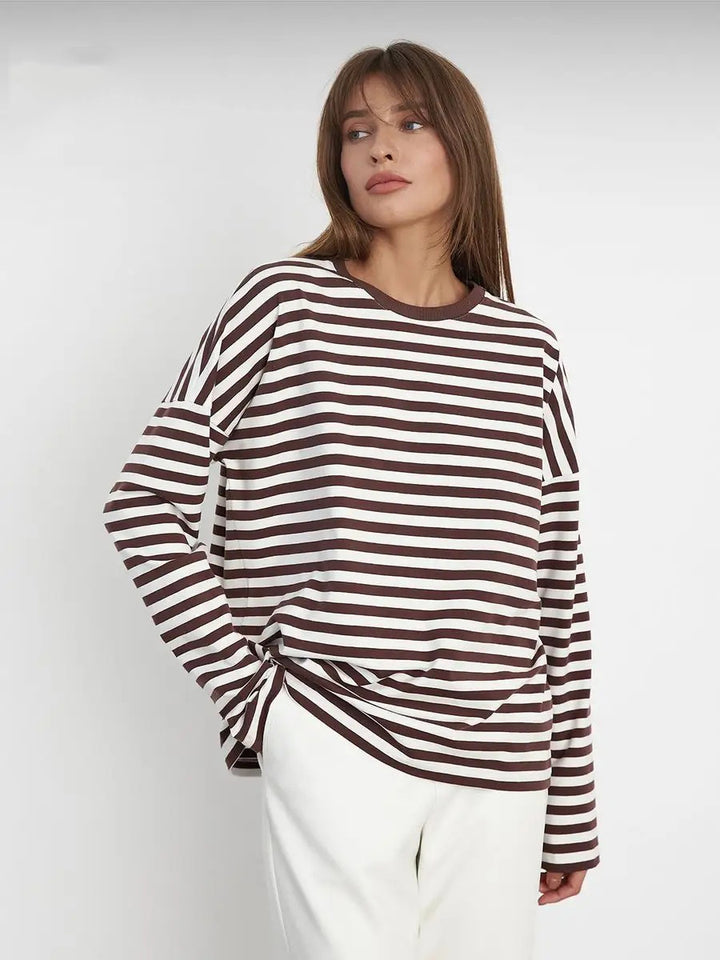 Women Casual Striped Long Sleeve Shirt Mune Fashion
