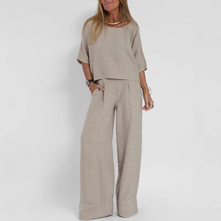 Women's airy linen ensemble with wide cut and practical pockets Mune Fashion