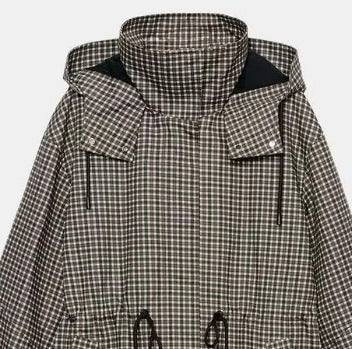 Women checkered anorak with hood and drawstring Mune Fashion