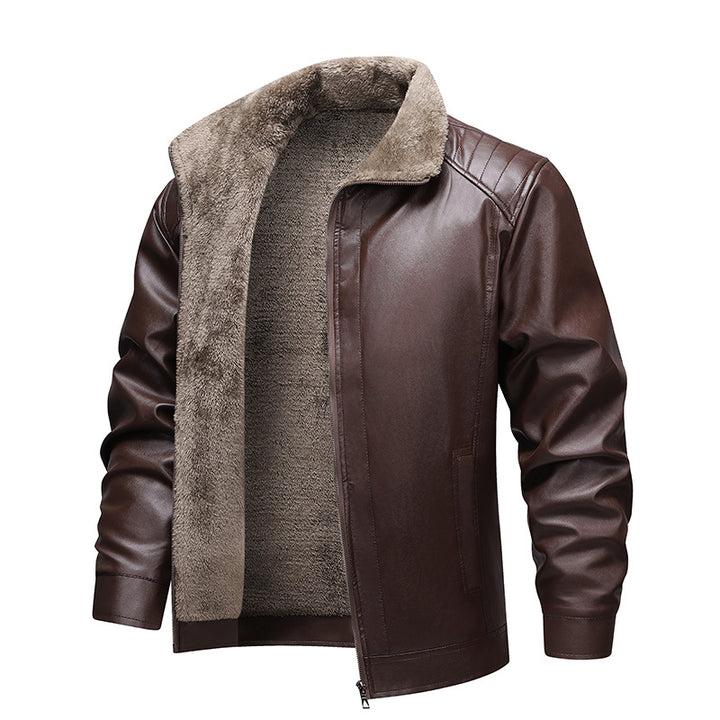 Men's Faux Leather Flight Jacket with Teddy Lining and Quilted Shoulder Area Mune Fashion