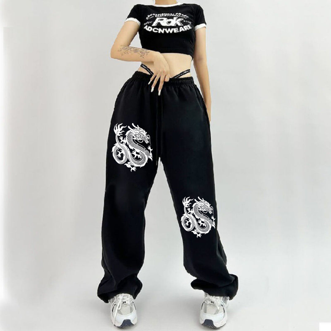 Women's high-waisted jogging pants with side statement print and elastic waistband Mune Fashion