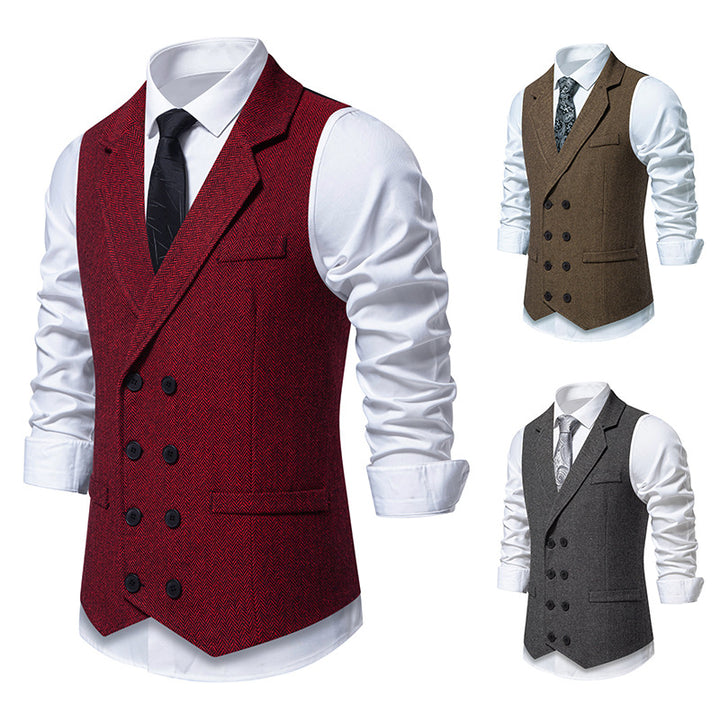 Men's double-breasted herringbone vest with lapel collar and flap pockets Mune Fashion