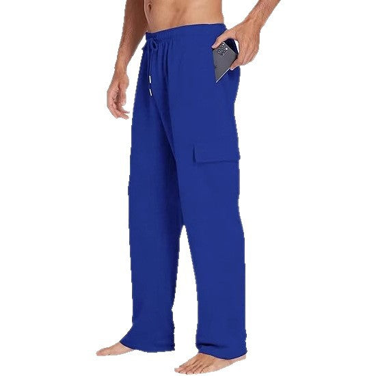 Men's comfortable cargo lounge pants with elastic waistband, drawstring, straight leg, and patch flap pockets Mune Fashion