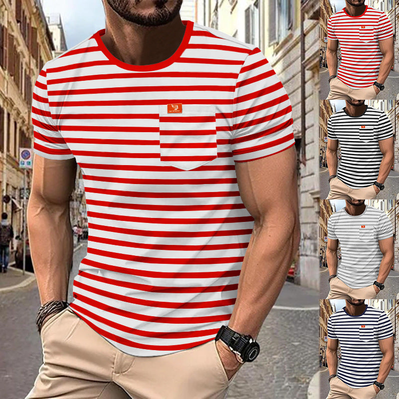 Men's nautical inspired striped T-shirt with chest pocket and slub jersey Mune Fashion