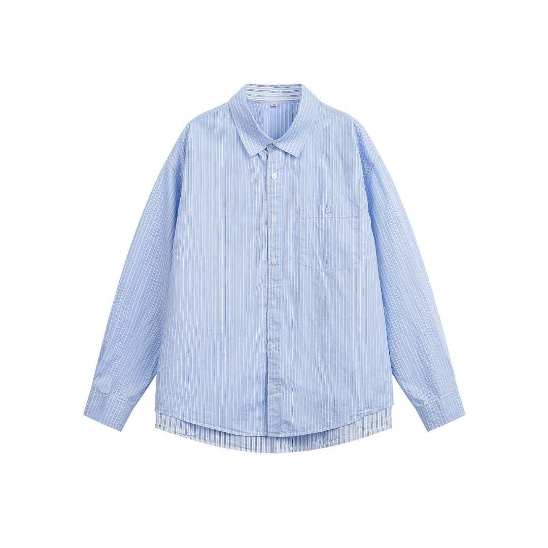 Men's loosely cut striped shirt in oversized fit with chest pocket and rounded hem Mune Fashion