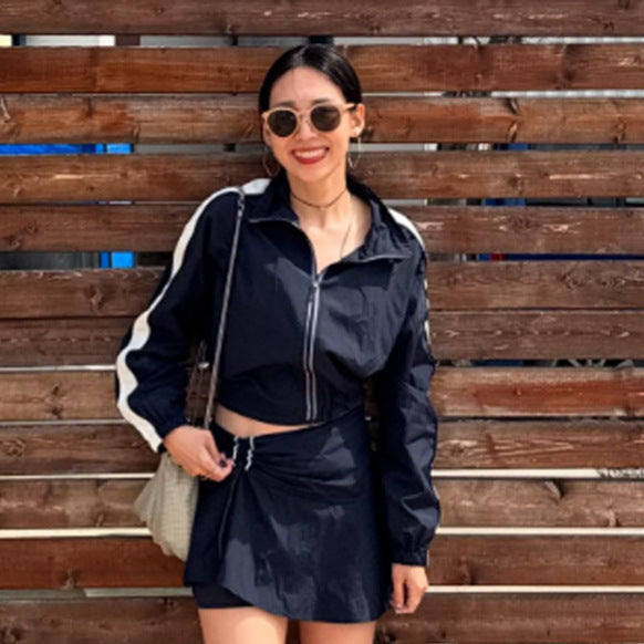 Women Light Hooded Jacket Cropped with Elastic Hem Mune Fashion