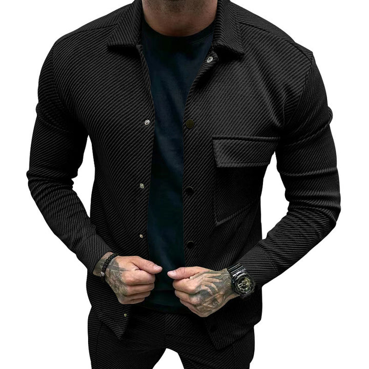 Men's nan urban shirt jacket set in textured cord look with chest flap and narrow fit Mune Fashion