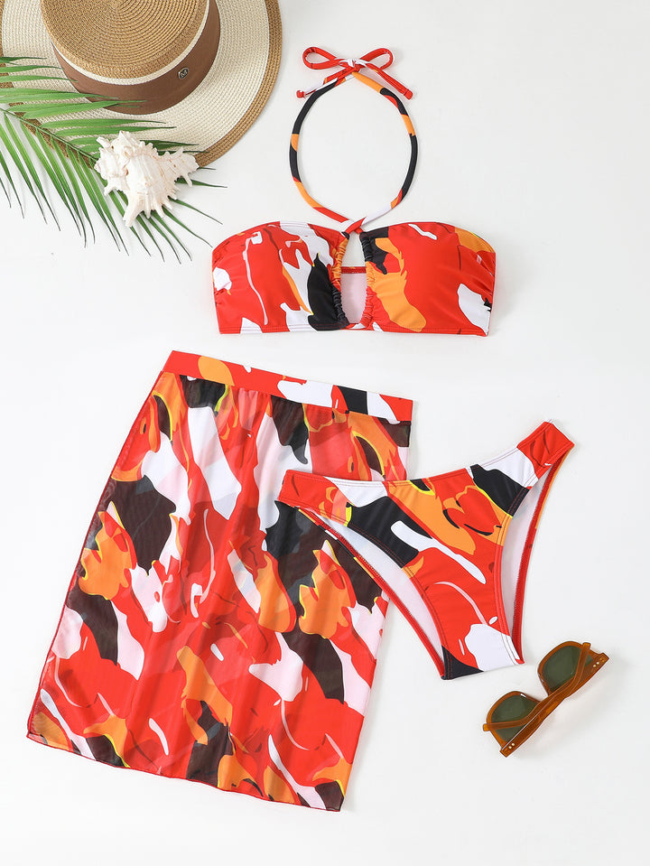 Women's Colorful Printed Bikini Set with Airy Sarong Mune Fashion