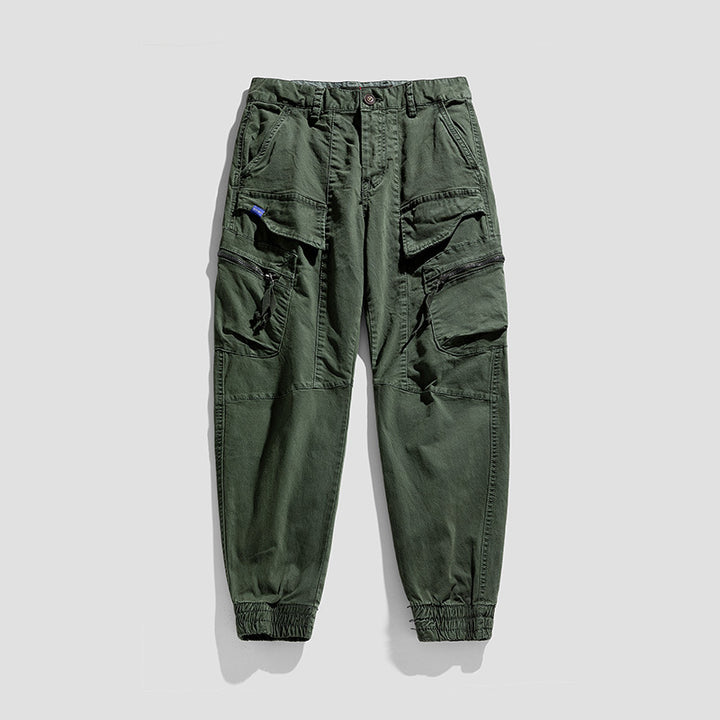 Men's Multifunctional Cargo Jogging Pants in Tactical Canvas Style with Knee Panels, Zipper and Flap Pockets Mune Fashion