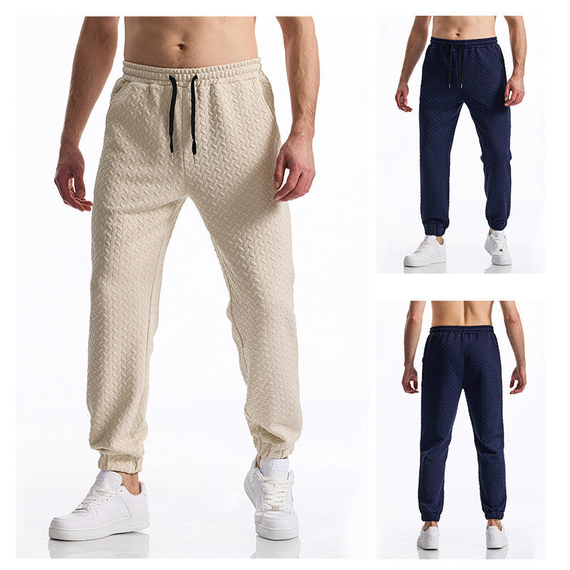 Men's Textured Casual Jogging Pants with Elastic Waistband, Drawstring and Ribbed Cuffs Mune Fashion