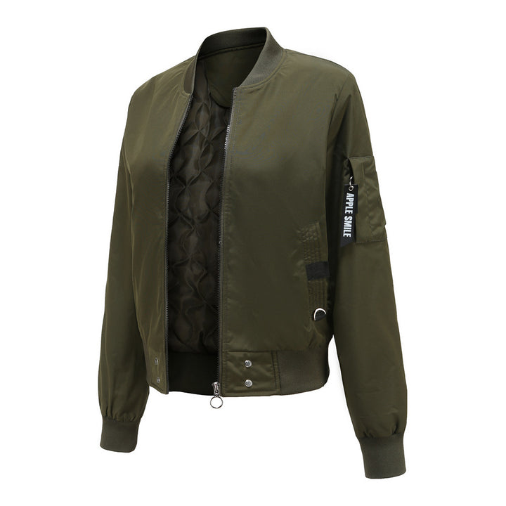 Women's lightweight bomber jacket with ring zipper, sleeve pocket, and tailored silhouette Mune Fashion