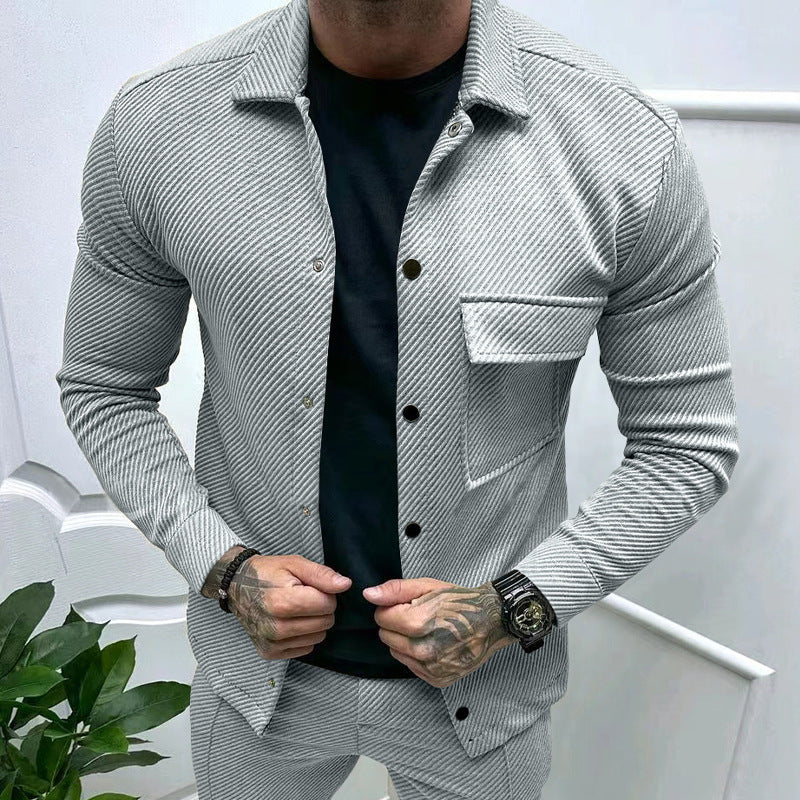 Men's slim ribbed structure overshirt jacket with snap button closure and chest flap Mune Fashion