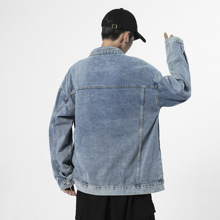 Men's Oversized Denim Jacket in Vintage Look with Button Placket and Chest Pockets Mune Fashion