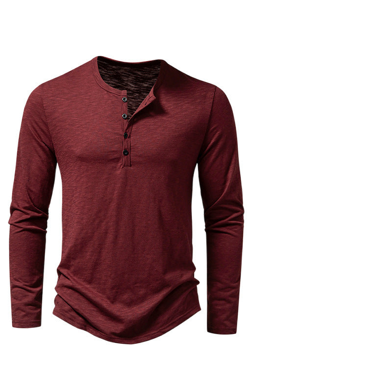 Men's fine knit Henley with round neck, concealed button placket and fitted silhouette Mune Fashion