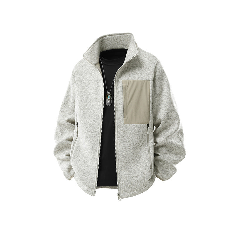 Men's Structured Fleece Zip Jacket with High Stand Collar and Nylon Chest Pocket Mune Fashion