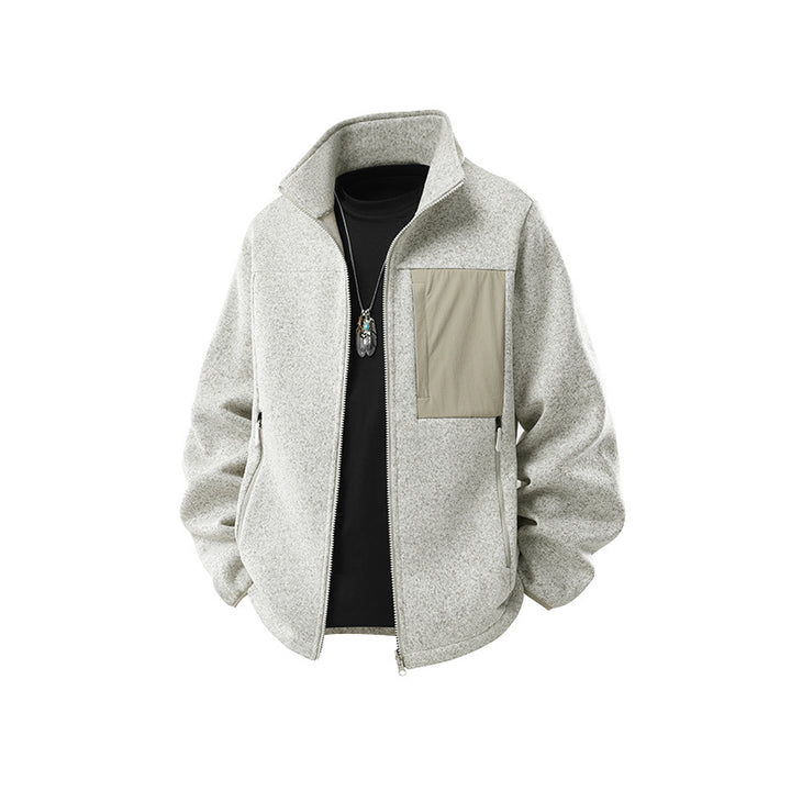 Men's Structured Fleece Zip Jacket with High Stand Collar and Nylon Chest Pocket Mune Fashion