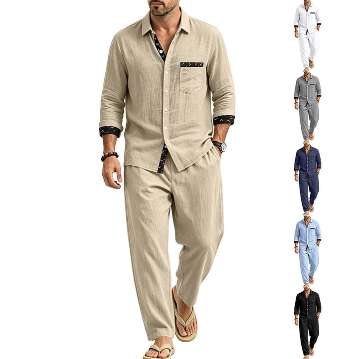 Men's Lightweight Linen Look Casual Set with Shirt and Relax Pants Mune Fashion
