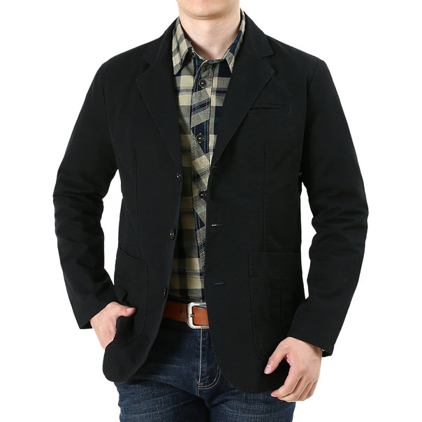 Men's cotton canvas jacket in casual field style with striped lining and patch pockets Mune Fashion