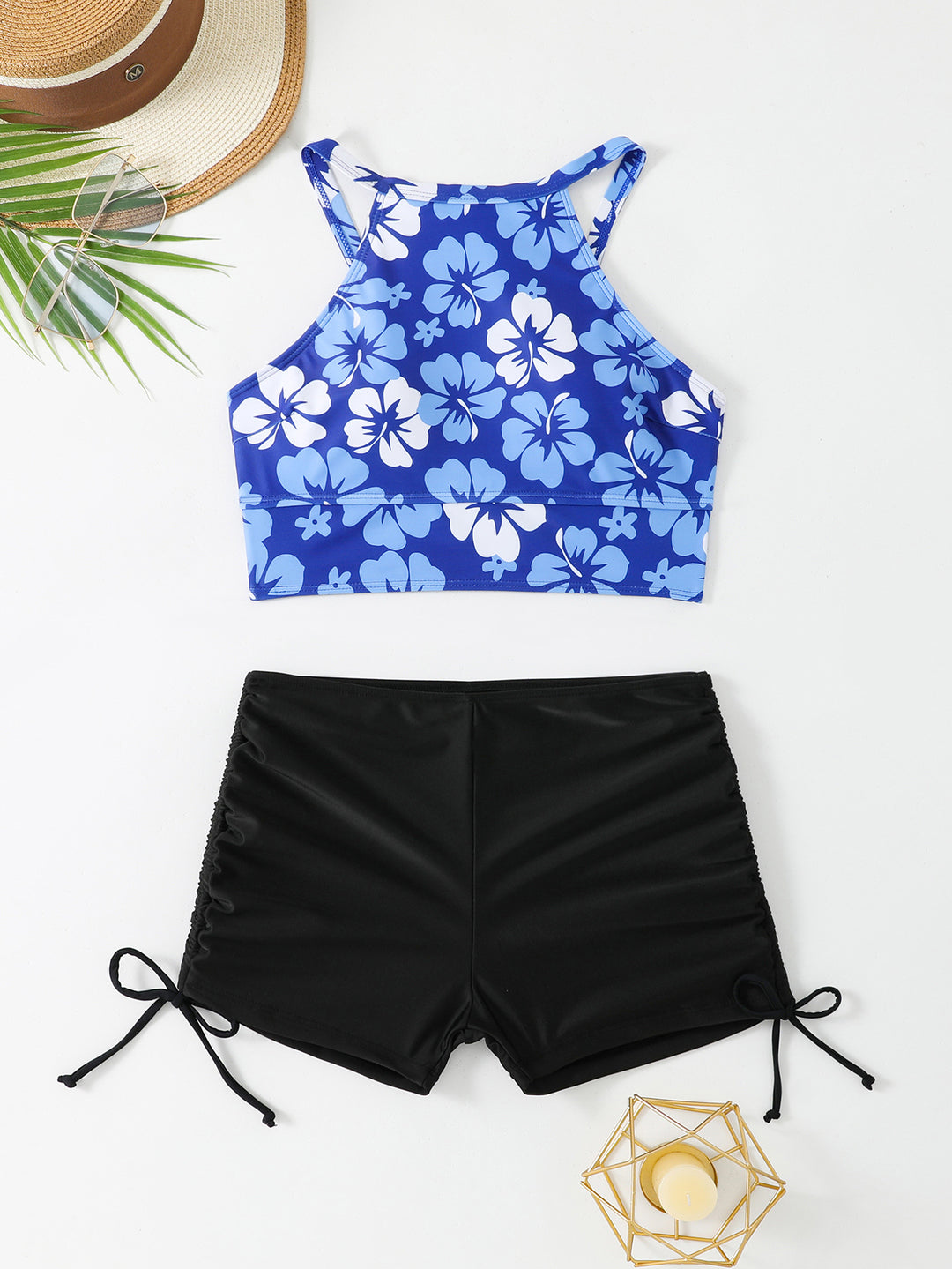 Women’s Sporty Bikini Set with Floral Top and Shorts Mune Fashion