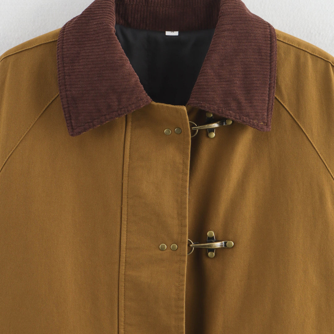 Women Boxy Field Jacket with Cord Collar, Toggle Closures and Large Flap Pockets Mune Fashion