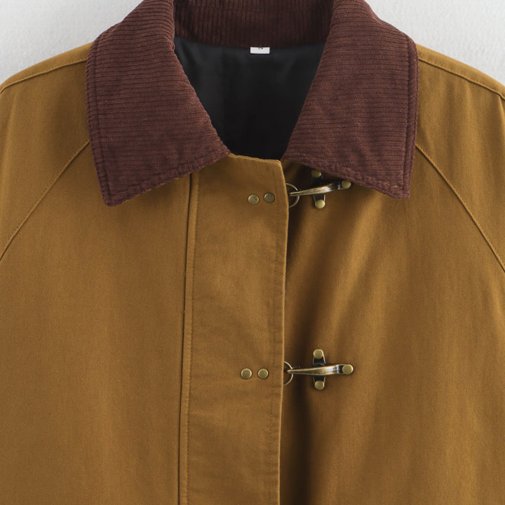 Women Boxy Field Jacket with Cord Collar, Toggle Closures and Large Flap Pockets Mune Fashion