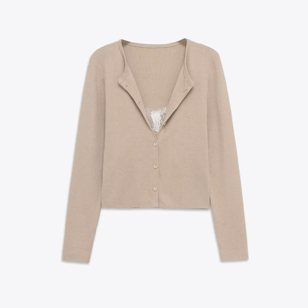 Women 40+ fine knit cardigan with integrated lace cami Mune Fashion