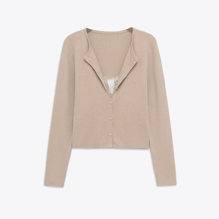 Women 40+ fine knit cardigan with integrated lace cami Mune Fashion