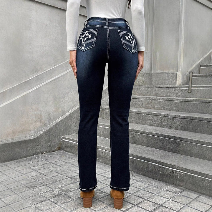 Women High-waisted slim fit Straight Jeans with contrast seams and slight flare Mune Fashion