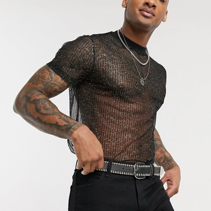 Men's High-Quality Mesh T-Shirt with Glittering Effect Mune Fashion