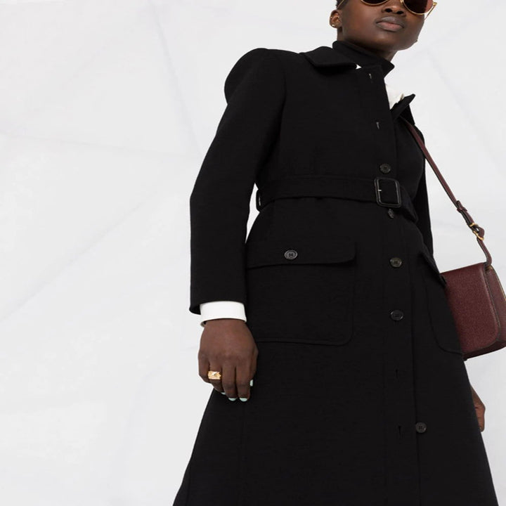 Women Tailored Midi Coat with Belt and Flap Pockets Mune Fashion