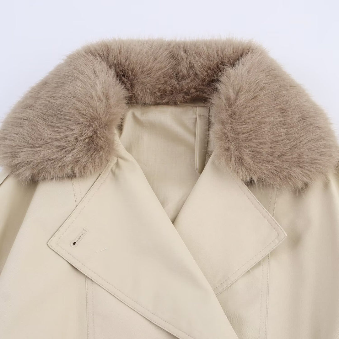 Women's short jacket in blouson trench style with detachable faux fur collar Mune Fashion