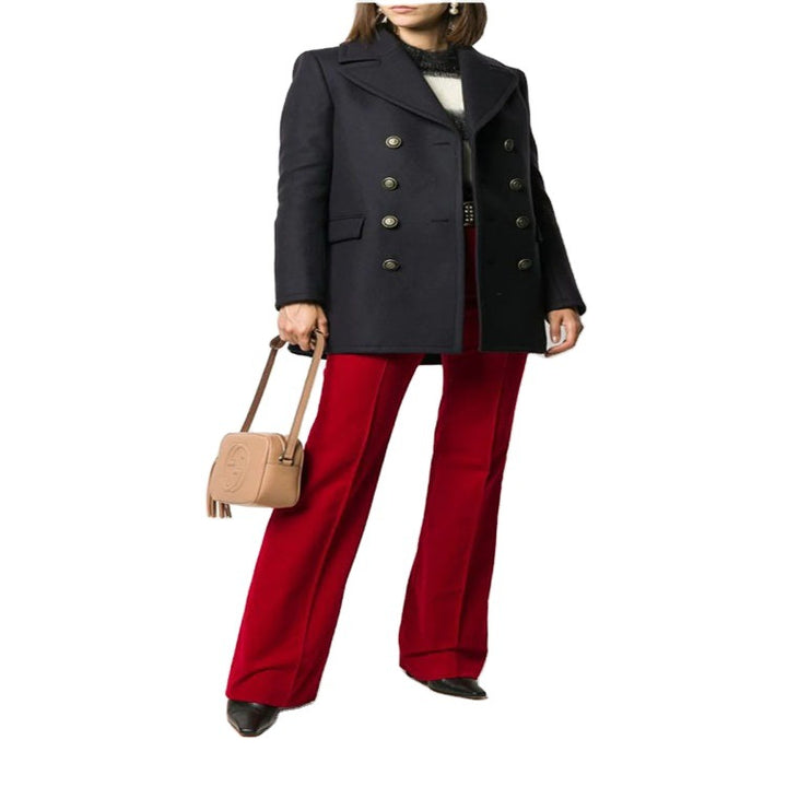 Women's Short Tailored Double-Breasted Wool Blend Peacoat with Maritime Details Mune Fashion