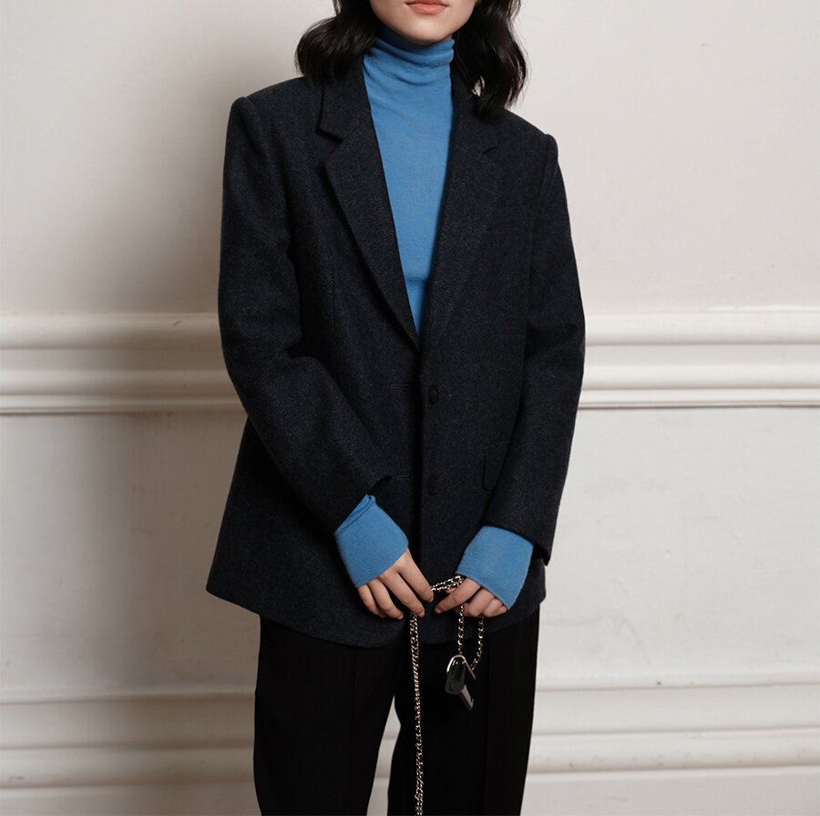 Ladies Elegant Tweed Blazer with Waist Belt Mune Fashion