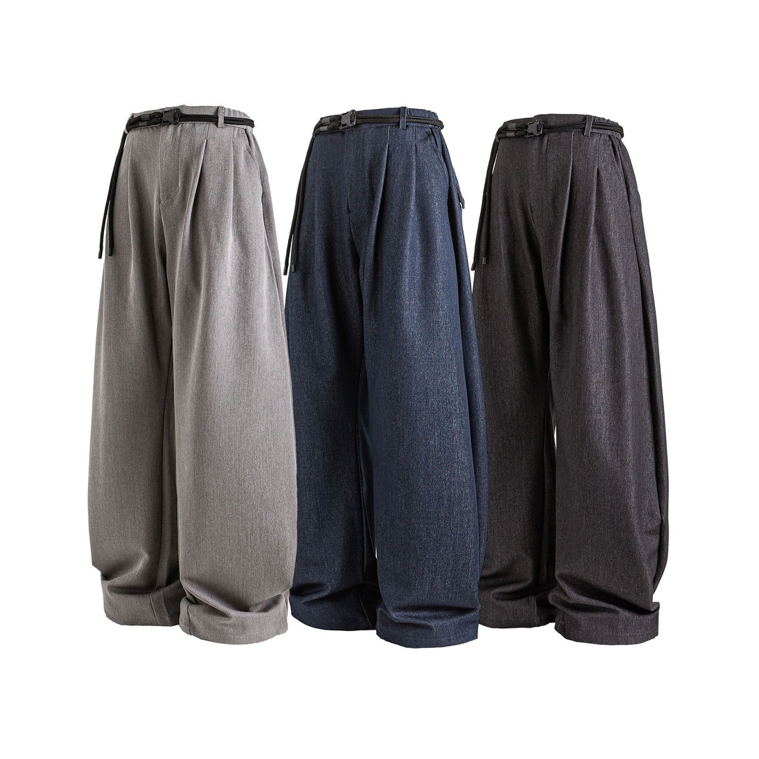 Women wide high-waisted jeans with pleats, drawstring belt, and culotte cut Mune Fashion