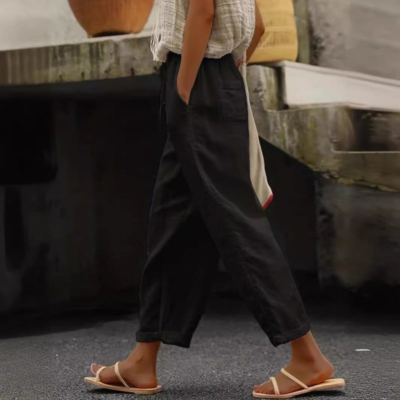 Women's casual linen pants with elastic waistband and side pockets Mune Fashion