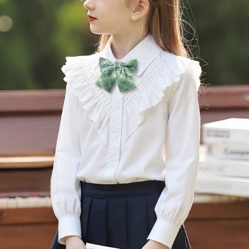 Girl's classic long sleeve shirt with ruffle detail Mune Fashion