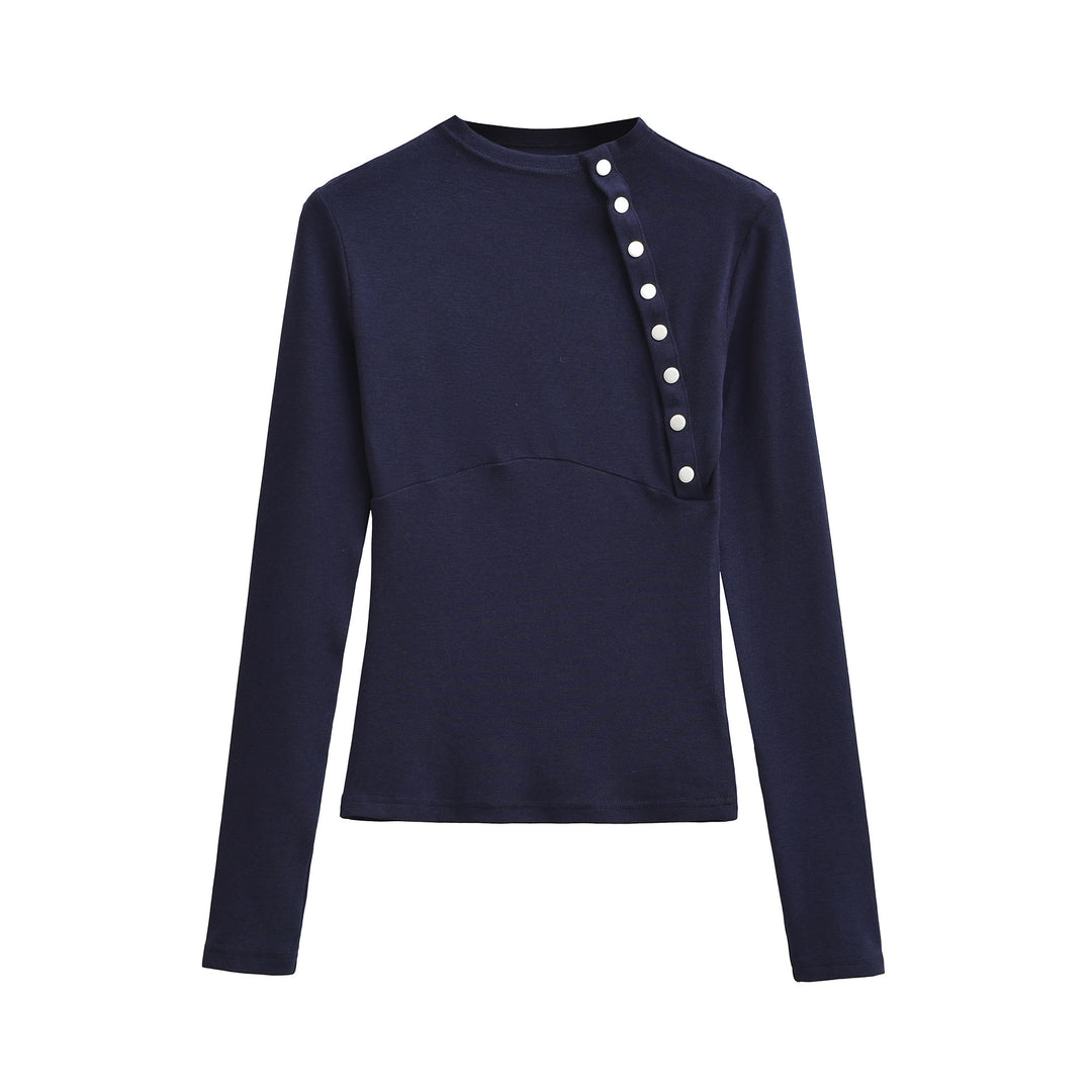 Women Fitted Long Sleeve with Asymmetrical Snap Placket Mune Fashion