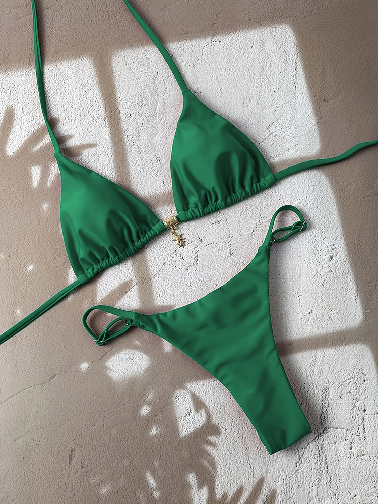 Women Triangle Bikini with adjustable straps and elegant jewelry detail Mune Fashion