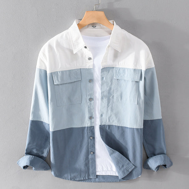 Men's Colorblock Overshirt in Shirt Jacket Style with Chest Pockets and Relaxed Fit Mune Fashion