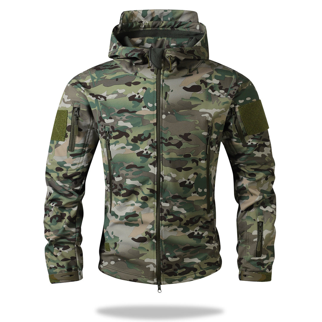 Men's Tactical Softshell Jacket with Hood, Camouflage Print and Multifunctional Pockets Mune Fashion