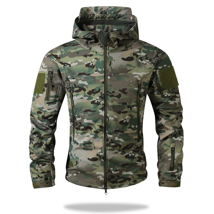 Men's Tactical Softshell Jacket with Hood, Camouflage Print and Multifunctional Pockets Mune Fashion